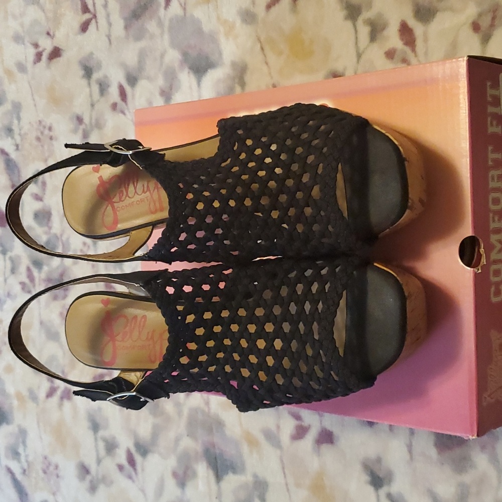 Black Wedge Heel Sandal